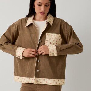 Floral Trim Corduroy Jacket